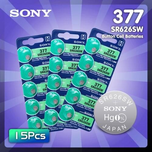 15pcs NEW SONY Original 1.55V 377 376 SR626SW 626 SR626 V377 AG4 Watch Battery Button Coin Cell For Toys MADE IN JAPAN