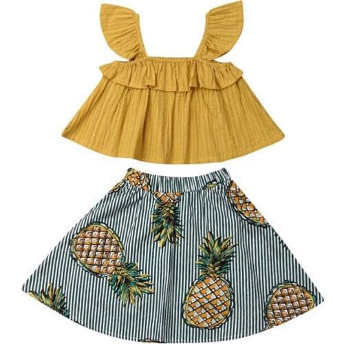Toddler Girls Clothes Set Baby Kids Outfit Suspender Ruffles Top+Pineapple Skrit 2pcs Children Summer Clothing Set 2PCS 1-6T