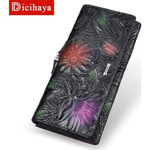 DICIHAYA New Arrive Ladies Wallets Leather Women Long Purse Flower Embossing Female Hasp Wallet Money Cards Purse Phone Bag