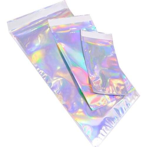 Laser Color Aluminum Foil Self Adhesive Retail Bag Candy Cookies Mylar Foil Packing Pouch for Grocery Crafts Packaging express b
