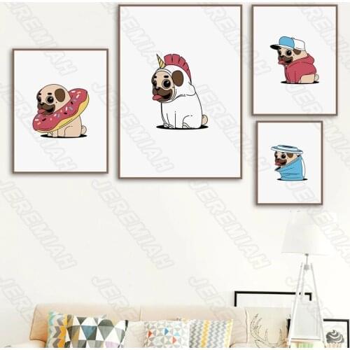 Cute Puppy Cartoon Poster Nordic Style Waterproof Oil Ink Canvas Art Print Painting Modern Bedroom Wall Stickers