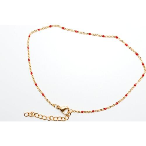Fashion 304 Stainless Steel Anklet Gold Color Red Enamel Anklet Bracelets leg Chain Summer Beach 24.5cm(9 5/8") long,1 Piece