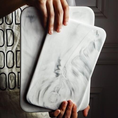 Nordic Style Marble Dinner Plates Bread Dessert Plate Sushi Dishes Desserts Cake Rectangle Board Tea Tray Kitchen Dinnerware
