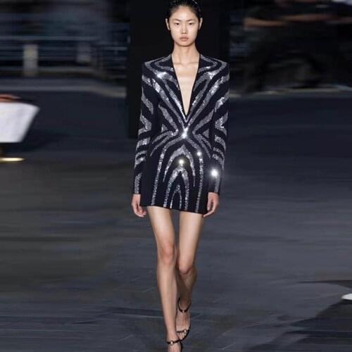 2019 New Arrivals Fashion Style Hot Selling Black Deep V- Neck Sexy Women Dress Long Sleeve Mini Dress Party Dresses Wholesale