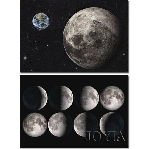 Earth Moon Poster Planets Lune Silk Prints Home Room Decor scientific Outer space Wall Art Picture for Living Room