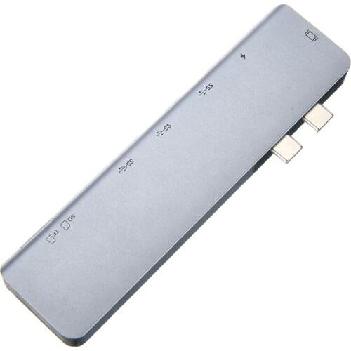 Durable Aluminum Alloy 7-in-1 Dual Type-C Hub High Speed 4K HDMI-compatible SD Card Reader Adapter For MacBook Pro