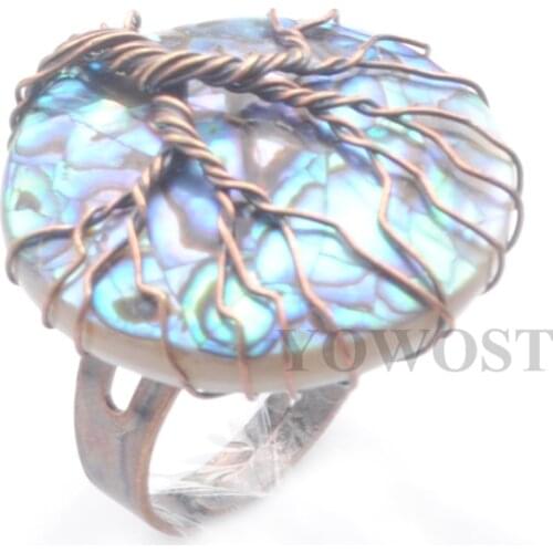 Adjustable Finger Rings For Women Man Jewelry Gift Bronze Wire Wrap Round Paua Abalone Shell New Zealand Resizable QX3084