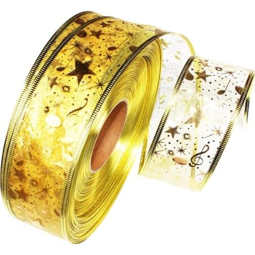 Christmas Ribbon Star Merry Christmas Printed Organza Ribbon DIY Bows Sewing Fabric Party Home Decoration Gift Wrapping 2M