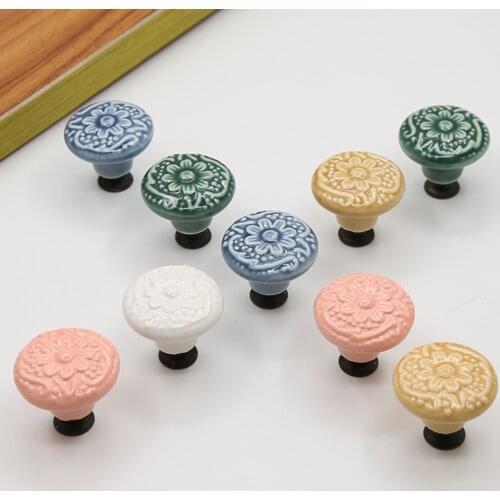 Antique Embossed Flower Drawer Handle Cabinet Door Knob Single Hole Round Handle Closet Cupboard Wardrobe furniture Pull Handle