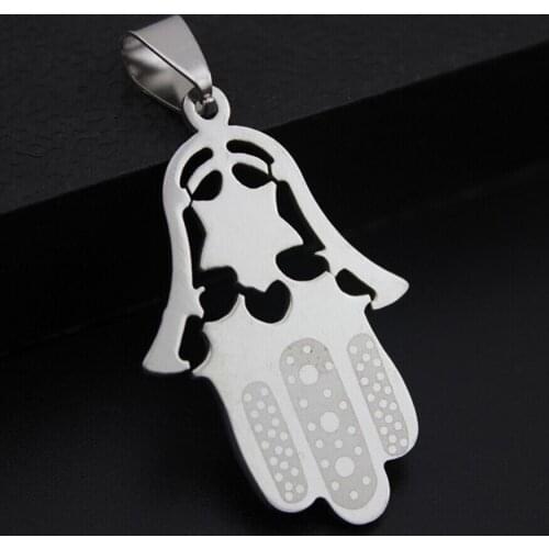 Stainless Steel Hamsa Hand Pendant / Charm Free Bead Ball Chain