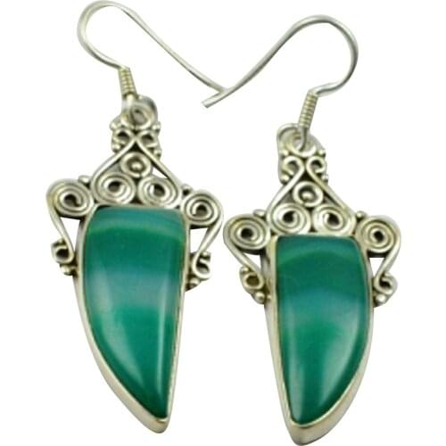 LoveGem Genuine Botswana Agate EARRINGS 925 Sterling Silver, 50.3mm, AE2290