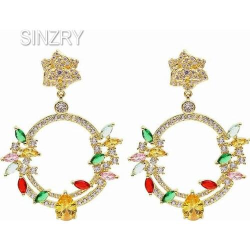 SINZRY NEW cubic Zircon flower drop earrings wholesale trendy Korean stylish elegant earring costume jewelry gift