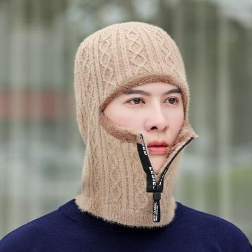 SILOQIN New Winter Warm Beanies For Men Thick Woolen Knitted Hat Mens Face Mask Hooded Earmuffs Hats Cold-proof Neck Ski Cap