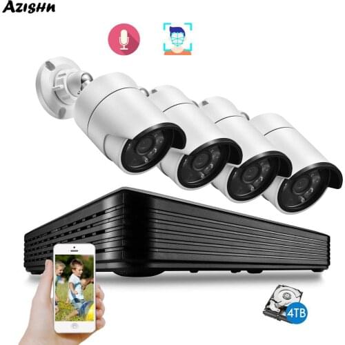 H.265 4CH 5MP POE Security Camera System Kit AI Face Detection Audio outdoor IP Camera metal IR CCTV Surveillance NVR Set