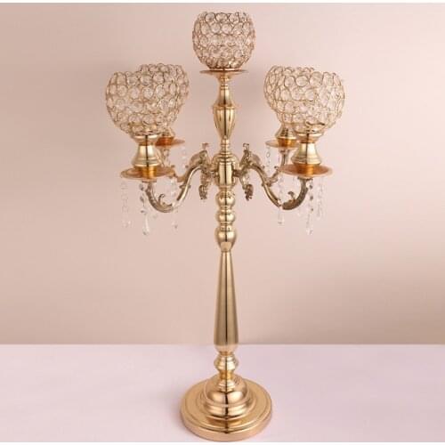 Wedding decoration favors gift crystal candle holders gold 5 arm candelabra 85 cm tall table centerpiece wedding supplies