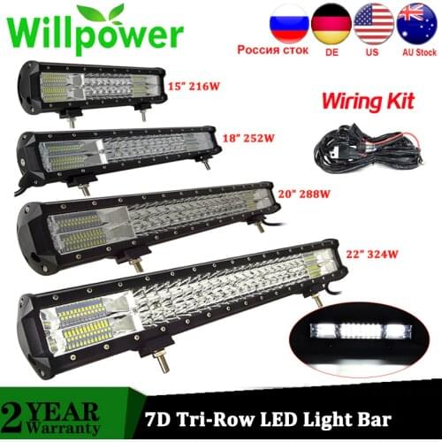 Willpower 15''18''20''23''216W 252W 288W 324W Tri-Row LED Light Bar Combo Work Lights for Offroad 4WD 4x4 Driving Camper Trailer