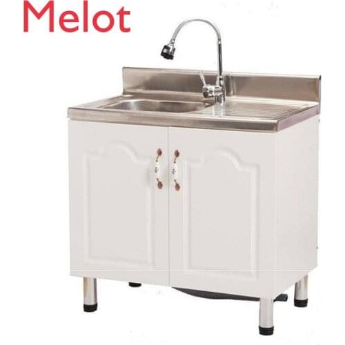 High-End Stainless Steel Storage Rack All-in-One Cabinet Storage Sink Simple Kitchen Dishwashing Sink Cabinet Washing Stand