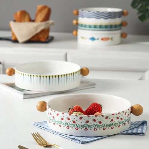 Japanese Plate Ceramic Sushi Plate Cheese Gratin Tray Spaghetti Plate Fruit Binaural Handle Bowl Dinner Tool Fast Food Dish
