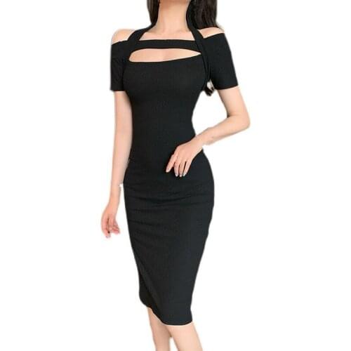 ZC3447 2021 summer new women fashion sexy temperament hangs neck hollow out wrap buttock dress cheap wholesale