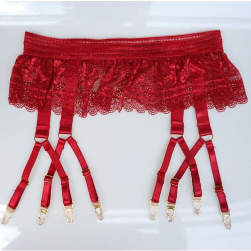 Red Sexy Garters Lace Women Sexy Suspender Belts Female 8 straps Gold Metal Buckles Garter Belts for Stockings GA1142