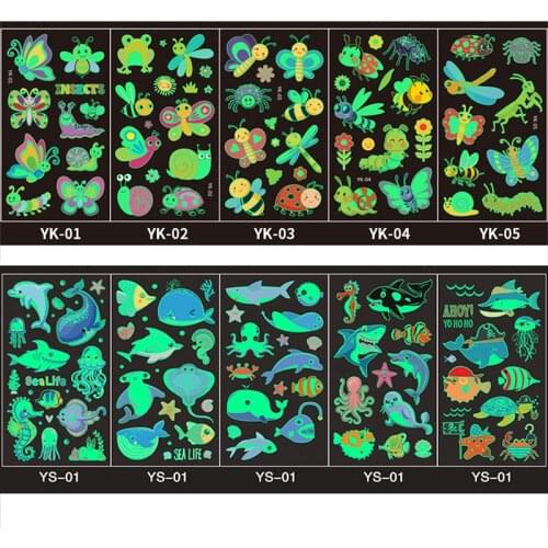 10PCS Luminous Tattoo Stickers Kid Temporary Fake Tattoos Face Arm Leg Temporary Tatoo Fake Tattoo Tatoo Sticker