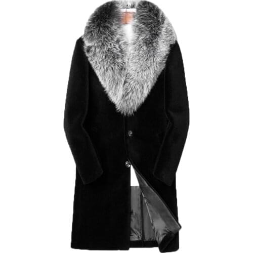 100% Wool Coat Winter Jacket Men Fox Fur Collar Real Sheep Shearling Fur Coats Men Clothes 2020 Plus Size 5xl LSY088333 MY1646
