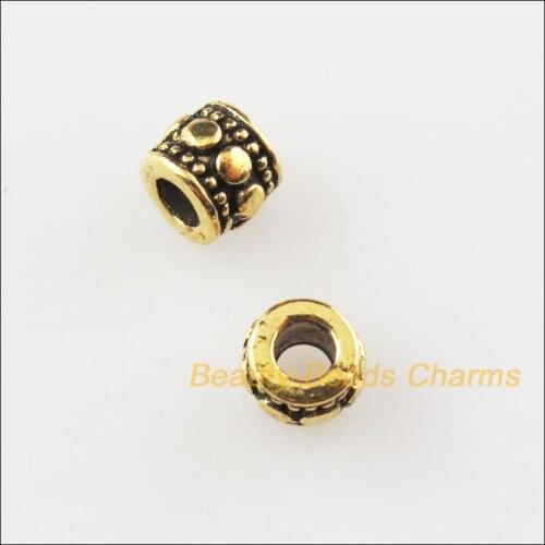 120Pcs Antiqued Gold Color Tiny Tube Flower Spacer Beads Charms 4mm