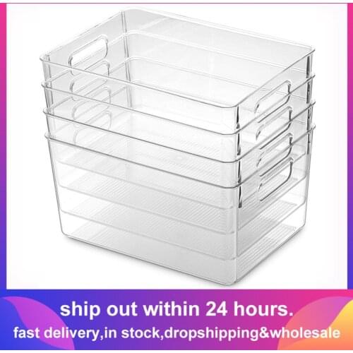 14 Sizes Clear Pantry Organizer Bins Household Plastic Food Storage Basket Box for Kitchen Countertops Cabinets Refrigerator