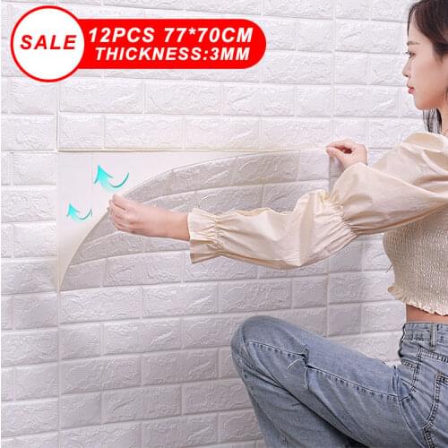 12pcs 3D Brick Wall Stickers DIY Decor Self-Adhesive Waterproof Wallpaper For Kids Room Bedroom 3D Wall Sticker Brick Home Decor