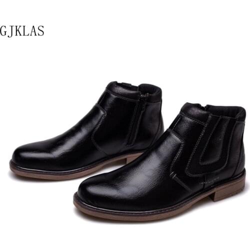 Big Size 48 Punk Leather Shoes Men Classic Fashion Side Zip Ankle Boots for Men Male Black Brown Leather Cowboy Boots Homme