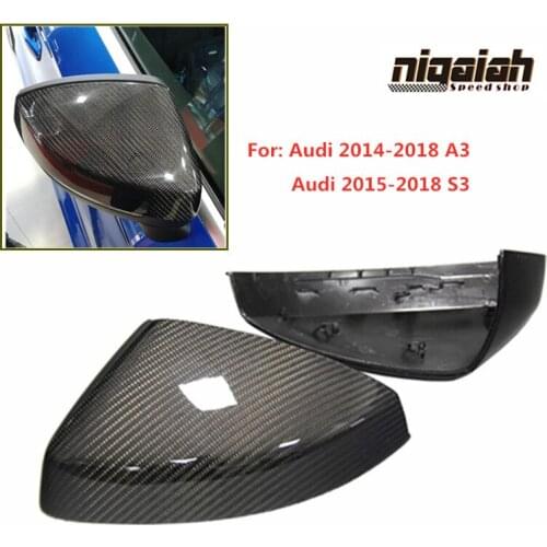 Carbon Fiber A3 Side Mirror Covers For Audi A3 S3 8V 2014-2018 Rear View Mirror Caps 1:1 Original Replacement Side Lane Assist