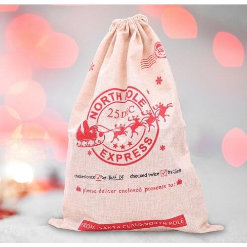 Christmas Gift Holders Linen Prints Santa Candy Packs Decorations Bags