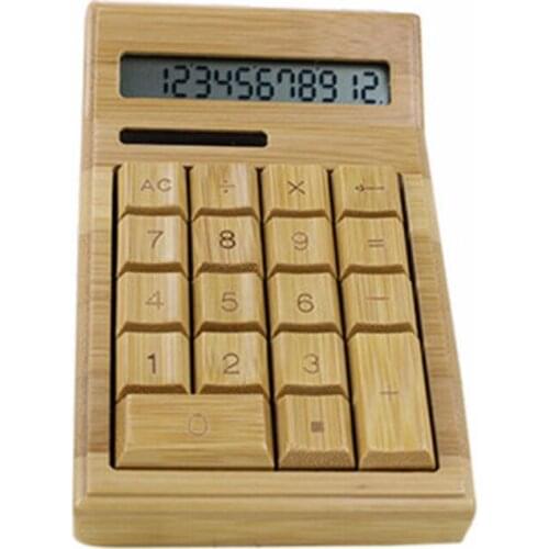 Functional Desktop Calculator Solar Power Bamboo Calculators with 12-digit Large Display Home Office JR Deals