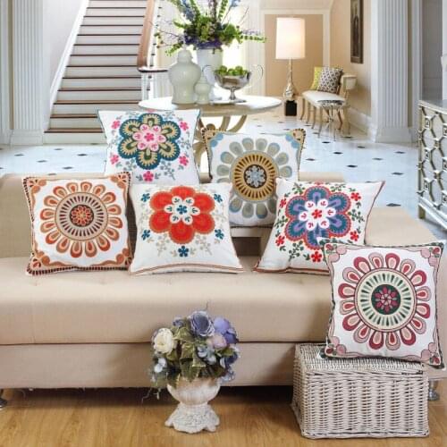 Cotton Embroidered Hugging Pillow Cover Ethnic Style Fashion Cushion Cover High Quality Sofa Cover 45*45cm