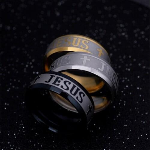 Yingwu Religious Christian Midi Ring Stainless Steel English Jesus Cross Ring GOD SAVE US Amulet Ring for Men 20pcs WholesaleLot