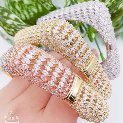 LARRAURI Luxury Bangle Ring Set Tricolor Zircon Copper Dubai Bridal Jewelry Set Wedding Banquet Women Hand Accessories Sets Gift