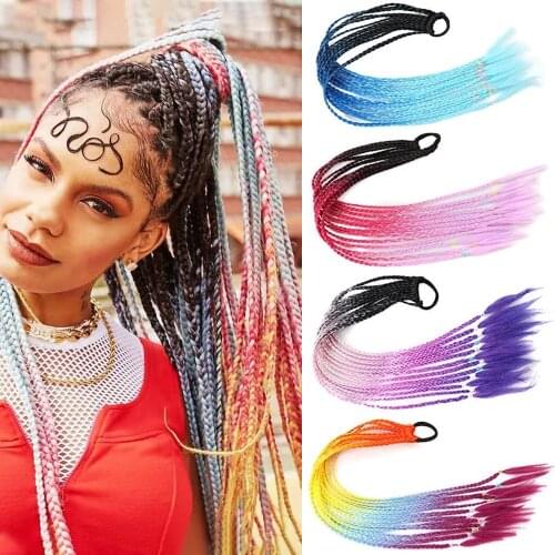 Ponytail Braids Color Hair Fake Overhead Tail Ornament With Elastic Rubber Band Rainbow Headwear Kids Twist Braid Synthetic Hair