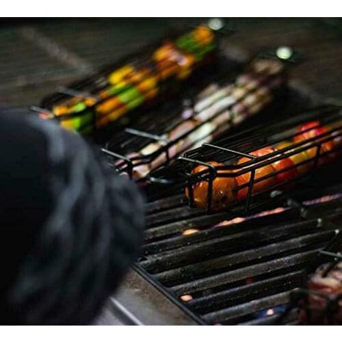 BBQ Kabob Grilling Basket Skewers Rotisserie Kebab No Stick Basket Cooking BBQ G M68E