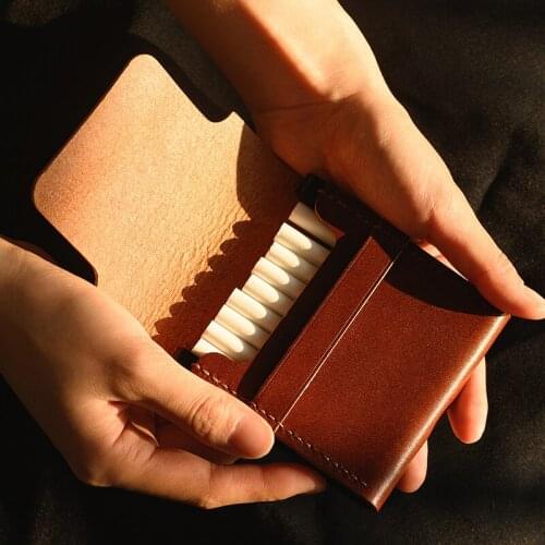 Handmade Leather Cigarette Case Wooden Portable Card Storage Box Mens Gadget Magnetic Business Gift for Father