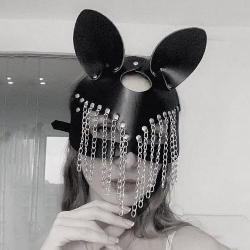 Leather head eye face mask Bondage necklace Mature Women Restraint roleplay Halloween couple SM Exotic Accessories Slave sex toy