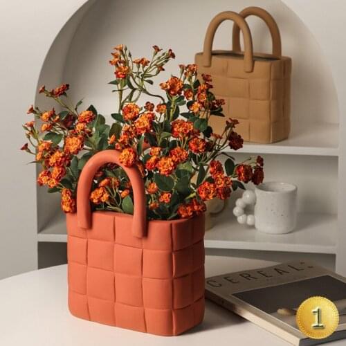 Morandi Creative Handbag Bag Ceramic Vase Table Decoration Living Room Flower Arrangement Office Home Model Room Ornaments