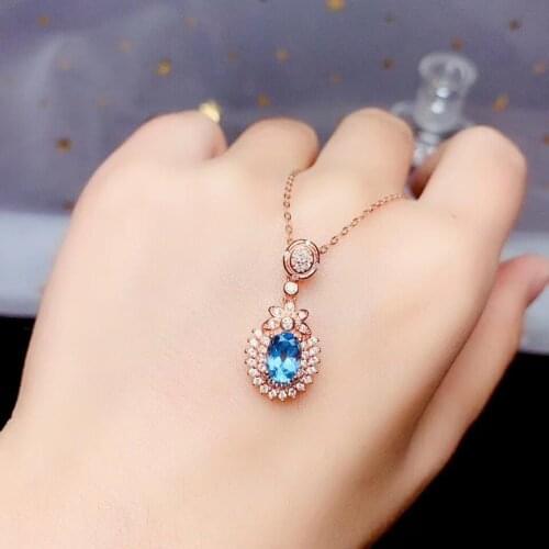 Classic clear blue topaz pendant for necklace women ornament natural gemstone ocean blue color birthday gift friend present hot