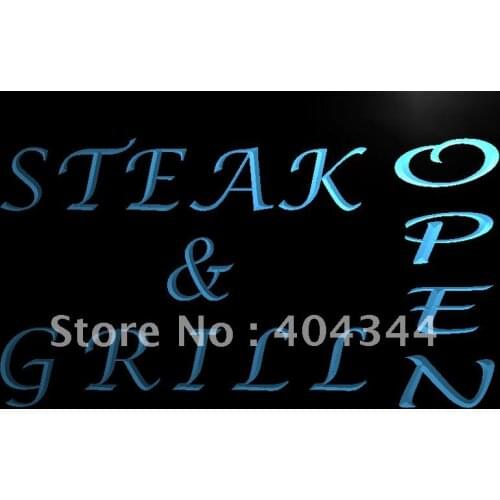 LB173- OPEN Steak Grills Bar Cafe Displays Light Sign home decor crafts