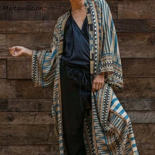 Summer Bohemian Printed Bikini Cover-ups Women Cotton Tunic Long Kimono Cardigan 2021 Casual Beach Wear Swim Suit Cover Up