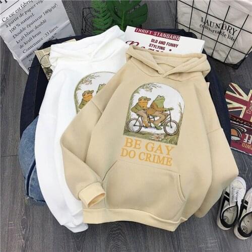 Frog And Toad Be Gay Do Crime Long Sleeve Hoodie Round Neck Mens Harajuku Anime Hoodie Retro Unisex Top Womens Sweatshirt