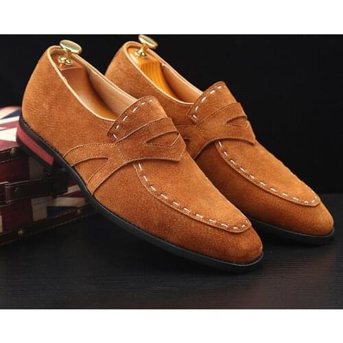 Spring Autumn Men Leather Shoes Breathable Suede Mens Loafers Slip On Pointed Toe Fashion Business Men Shoes Plus Size 46,47,48