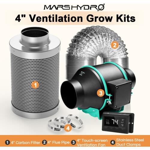 Mars Hydro 4'' / 6'' Inline Ventilation Fan Kits Ducting Carbon Filter Grow Tent