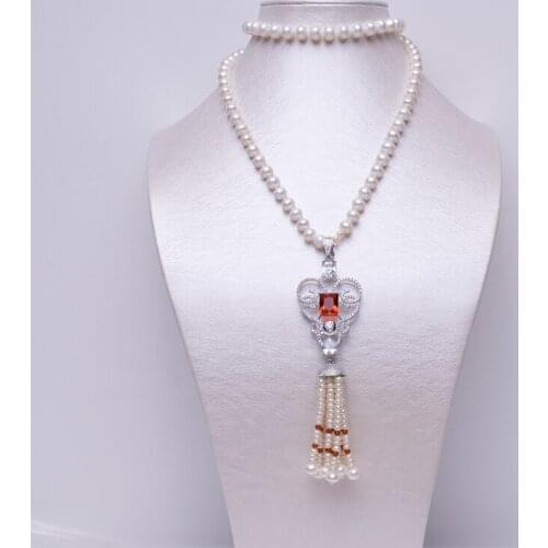 New Cultured Pearl Sweater Necklace 80cm Long Pearl Necklace With Tassel Pendant Jewelry Gifts