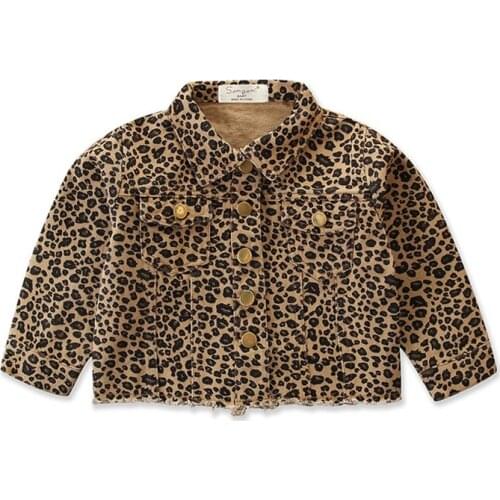 Lioraitiin 1-6Years Newborn Baby Girl Autumn Winter Coat Long Sleeve Turn-Down Collar Leopard Printed Coat