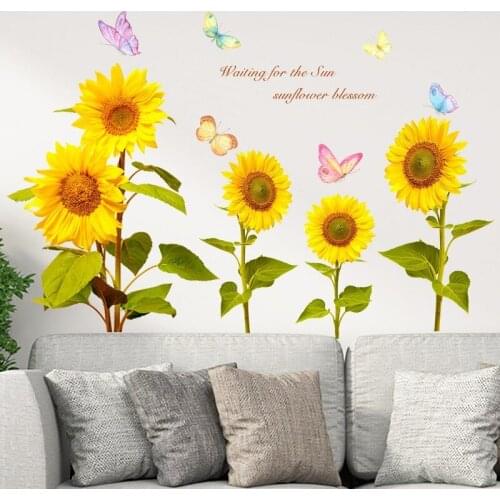 Pastoral Sunflower Wall Stickers Flowers Bedroom Living Room Sofa Background Wall Decals Waist Line Removable Room Decor